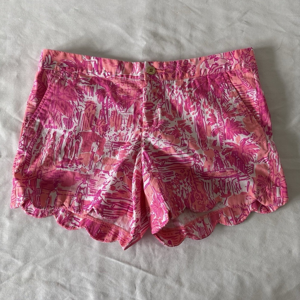 Lilly Pulitzer Buttercup Shorts Size 10 Pink Scalloped Hem Resort Beach Vacation